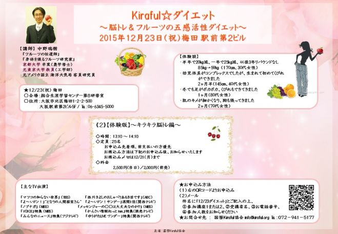 「Kiraful☆ダイエット」 脳トレ&五感活性!新感覚フルーツダイエット(初級・中級)