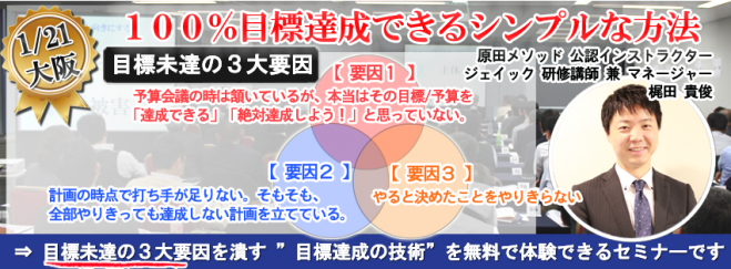 【大阪開催!】 誰でも目標は達成できます、このシンプルな方法で――。100%目標達成できる原田メソッド研修 無料体験セミナー