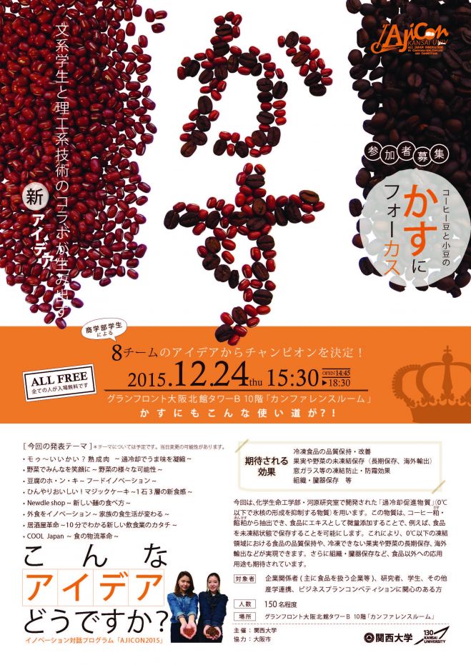 関西大学イノベーション対話プログラム「AJICON2015 ~文系学生と理工系技術のコラボが生み出す新アイデア~」