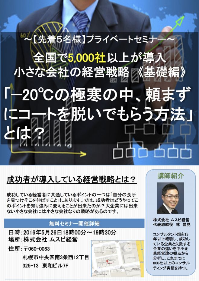 小さな会社の経営戦略【基礎編】〜「-20℃の極寒の中、頼まずにコートを脱いでもらう方法」とは?
