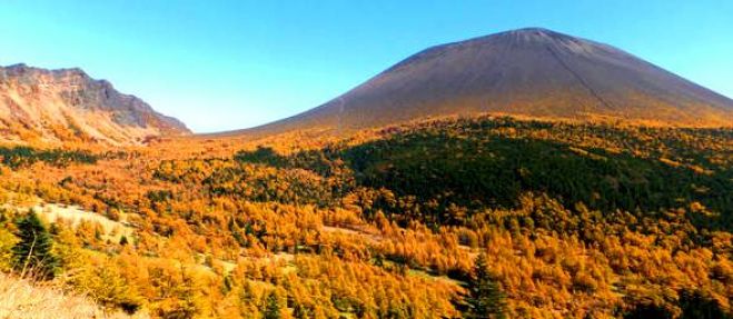 一面の黄葉の世界 浅間(黒斑)山と四阿山 温泉泊トレッキング