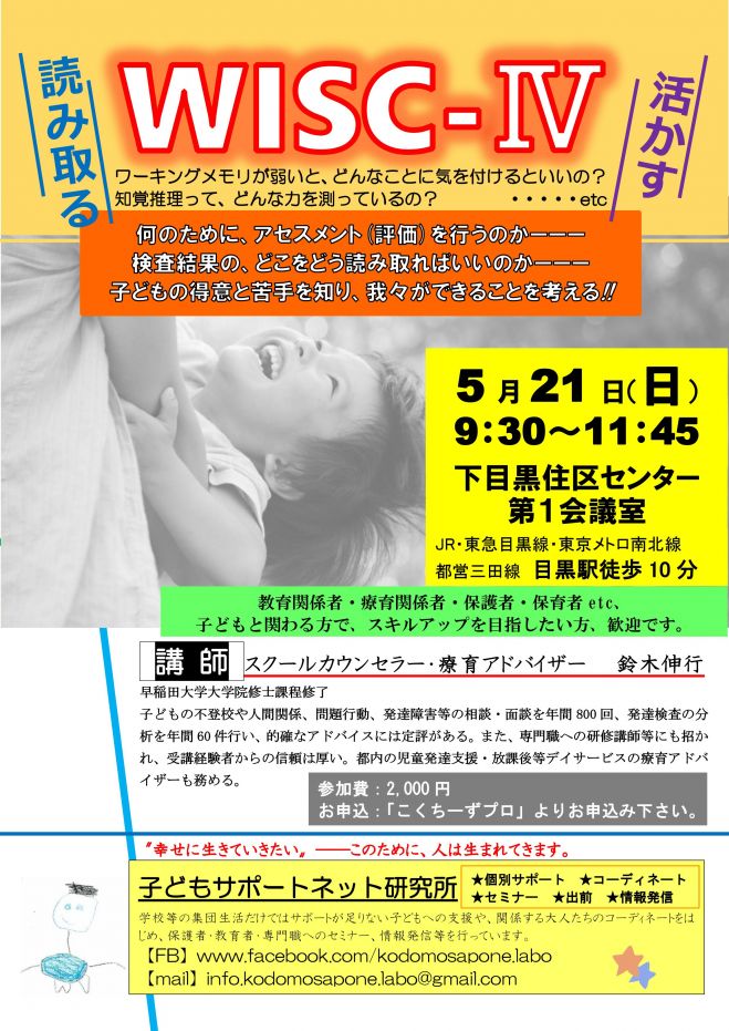 【アンコールセミナー】WISC-Ⅳの読み取り方と活かし方
