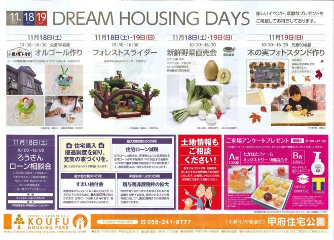 Dream Housing Days 小瀬けやき通り 甲府住宅公園 17年11月18日 17年11月19日 山梨県 こくちーずプロ