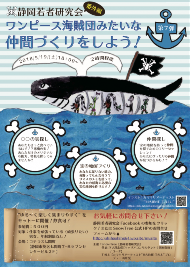 ワンピース海賊団みたいな仲間づくり ワークショップ 18年5月19日 静岡県 こくちーずプロ