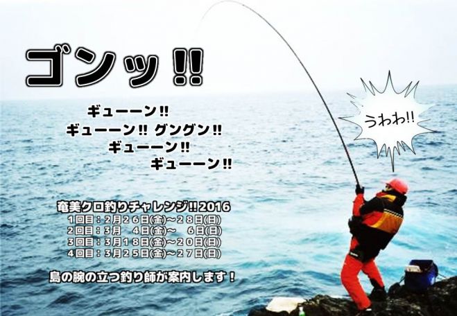 奄美クロ釣りチャレンジ16 16年2月26日 16年2月28日 第1回 奄美クロ釣りチャレンジ16 こくちーずプロ