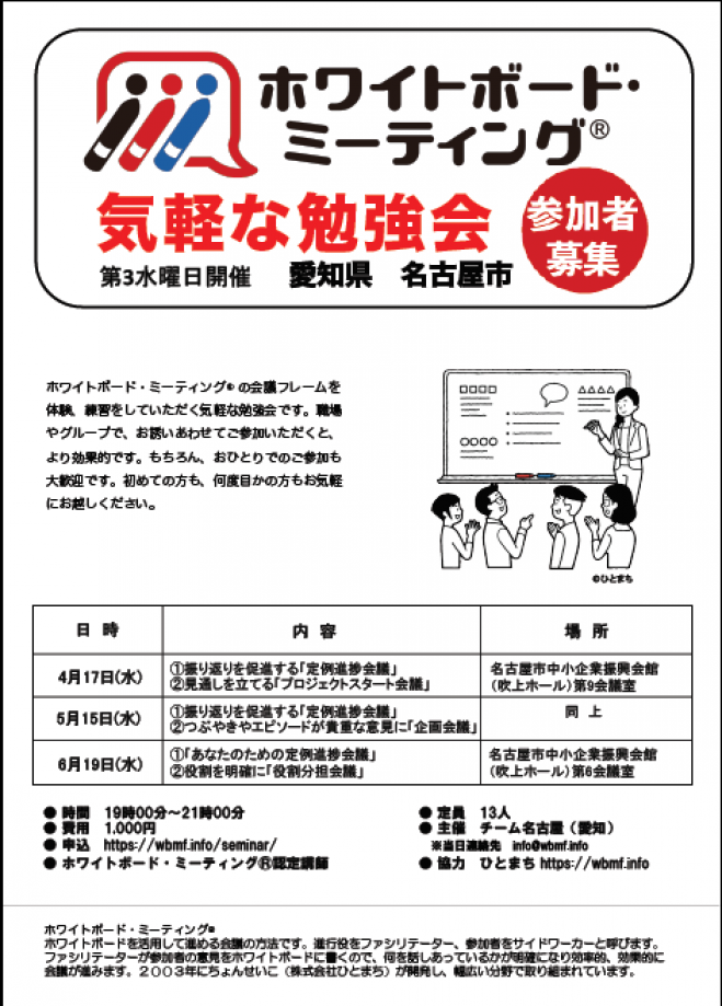 ホワイトボード ミーティング 気軽な勉強会 名古屋 19年6月19日 愛知県 こくちーずプロ