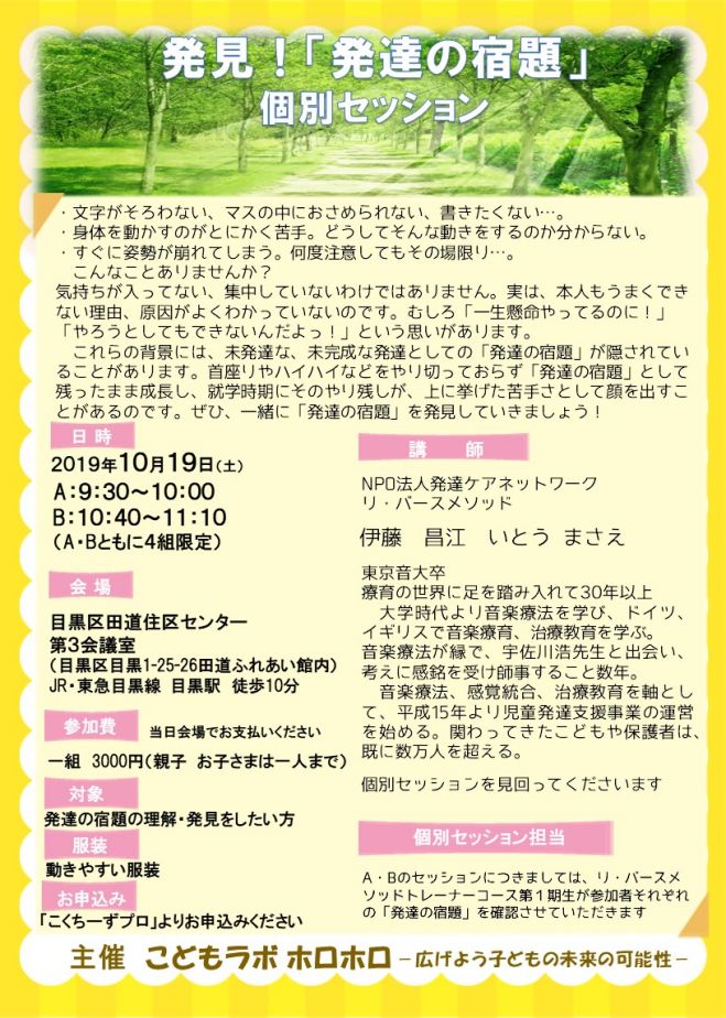 発見 発達の宿題 個別セッション 19年10月19日 東京都 こくちーずプロ