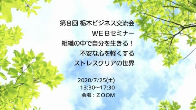 第8回 栃木ビジネス交流会 WEBセミナー  組織の中で自分を生きる! 不安な心を軽くする ストレスクリアの世界