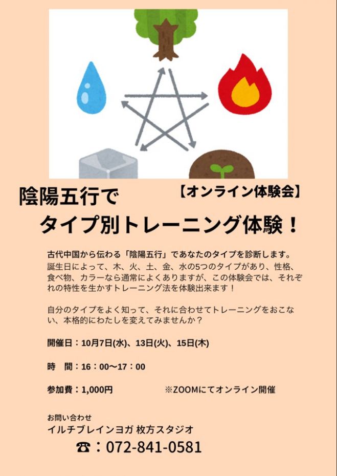 陰陽五行でタイプ別トレーニング体験 年10月15日 オンライン Zoom こくちーずプロ 陰陽五行でタイプ別トレーニング体験 年10月15日 オンライン Zoom こくちーずプロ