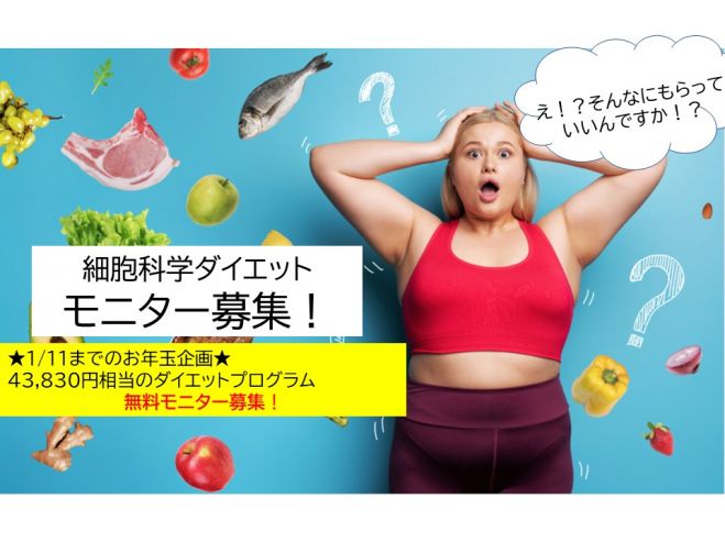 無料モニター募集 1 11までのキャンペーン企画 定価 43 380のダイエットプログラムを無料で 自分史上初の理想体型 をゲット 21年1月2日 21年1月11日 オンライン こくちーずプロ