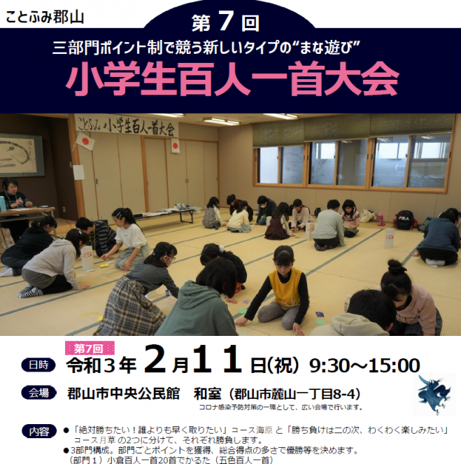 第7回小学生百人一首大会 ことふみ郡山 21年2月11日 福島県 こくちーずプロ