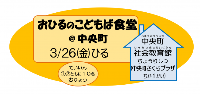 春休み お昼のこどもば食堂 中央町 21年3月26日 東京都 こくちーずプロ