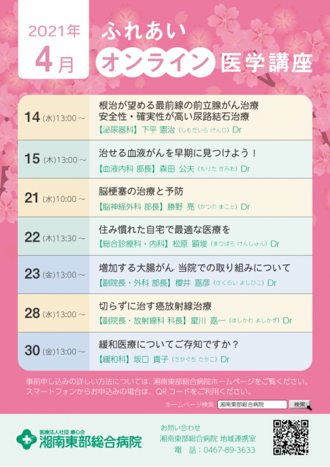 切らずに治るす癌放射線治療 2021年4月28日 オンライン こくちーずプロ