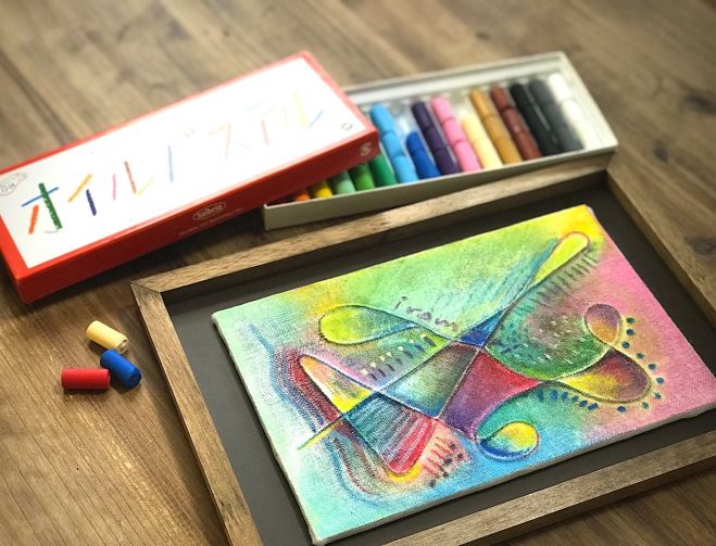 街 抽象画 アクリル&オイルパステル画F6 インテリアアート