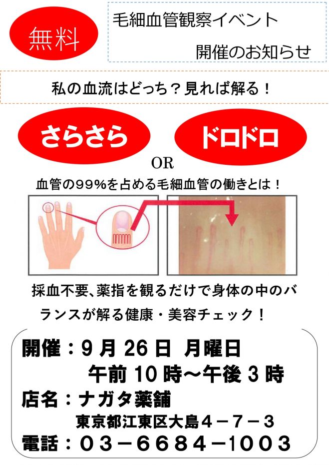 毛細血管チェック 22年9月26日 東京都 こくちーずプロ 毛細血管チェック 22年9月26日 東京都 こくちーずプロ